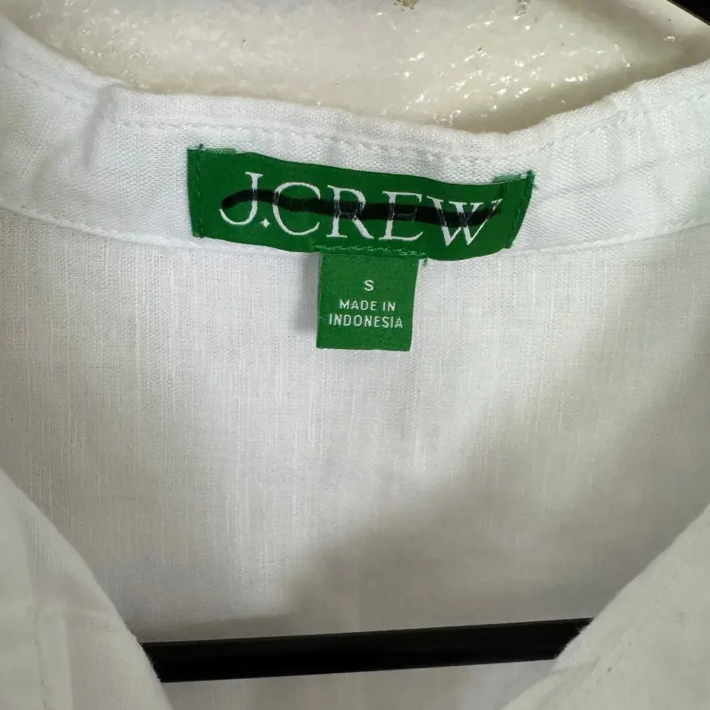 J.Crew Relaxed-Fit Beach Shirt SZ S White Swim Cover Up Linen Blend Long Sleeve